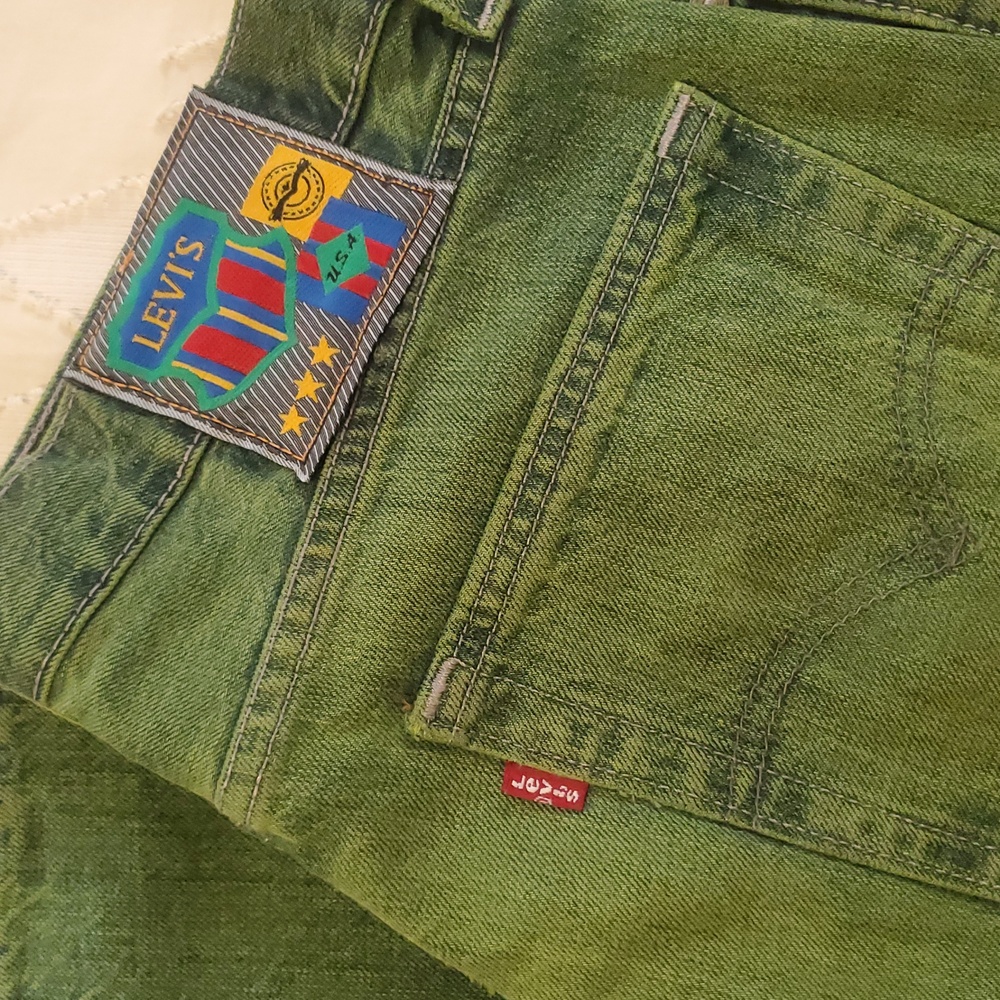 Levi's Green Dyed Jeans Limited Edition Straight 514 Red Tab - Picture 2 of 9